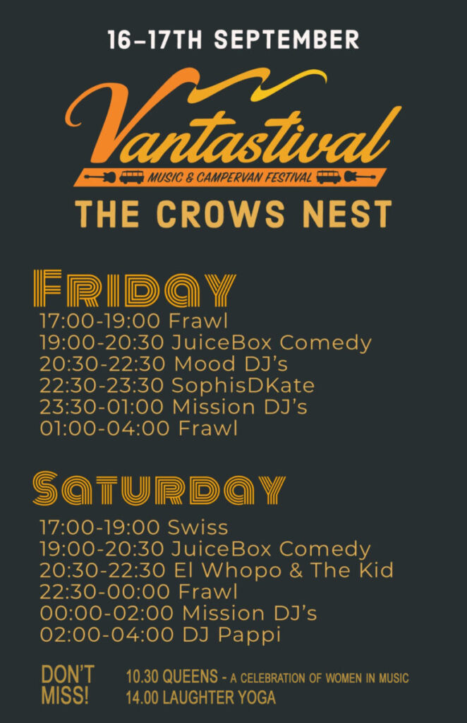 Vantastival Line Up 2022 Crows Nest Schedule copy